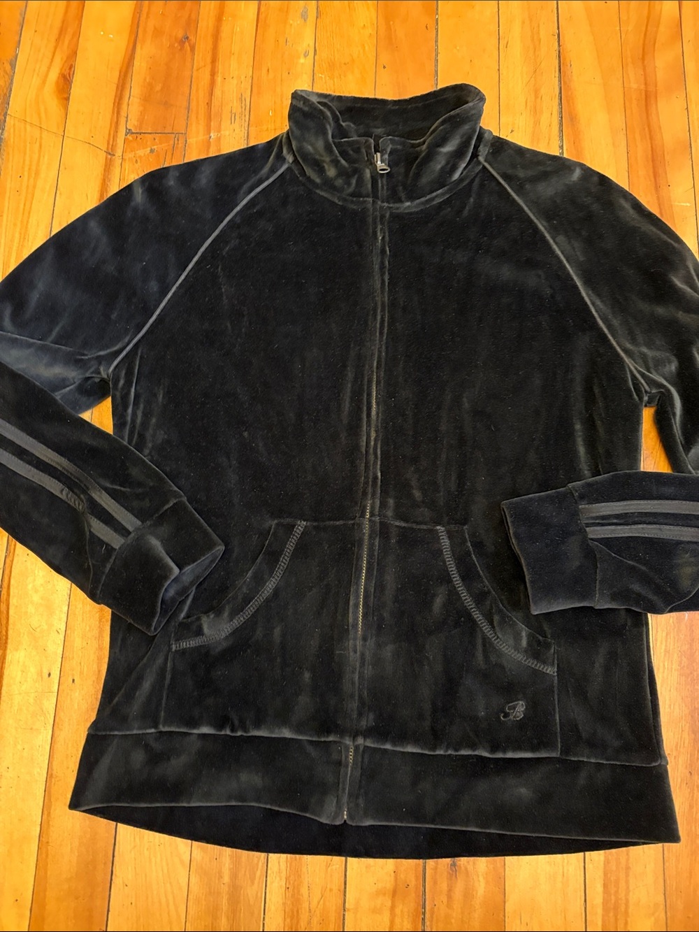 Black Velour Zip-Up Bomber Jacket - Brand Unknown